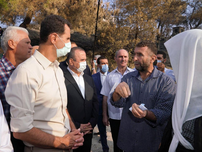 بازدید بشار اسد از روستاهای شمالی سوریه که درگیر آتش&zwnj;سوزی بودند + تصاویر