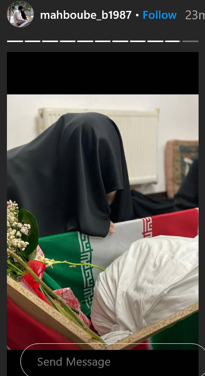 استوری های همسر شهید محمد بلباسی از مراسم تشییع شهید