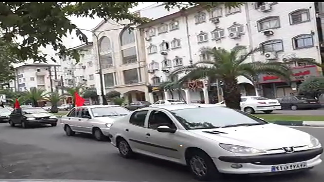 کاروان خودرویی جاماندگان اربعین حسینی در رشت + فیلم