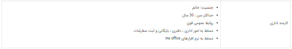 استخدام کارمند اداری در تهران