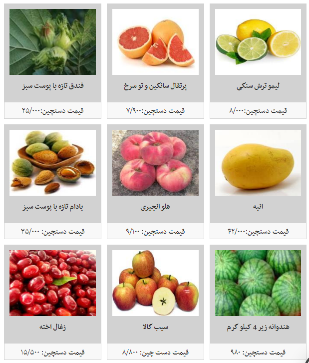 نرخ مصوب هر کیلو میوه در میادین میوه و تره بار؛ هر کیلو گلابی به قیمت ۱۱ هزار و ۵۰۰ تومان رسید