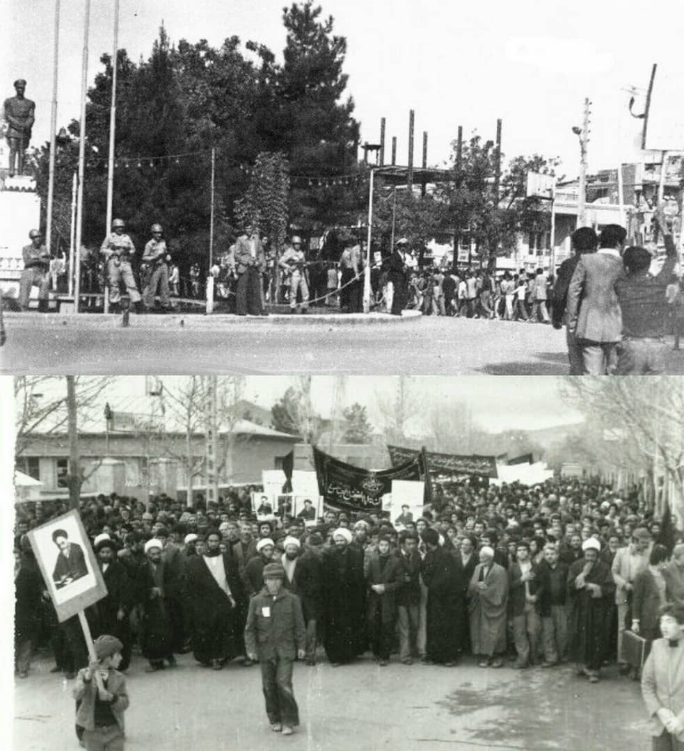 سرنگونی مجسمه شاه توسط جوانان نهاوند