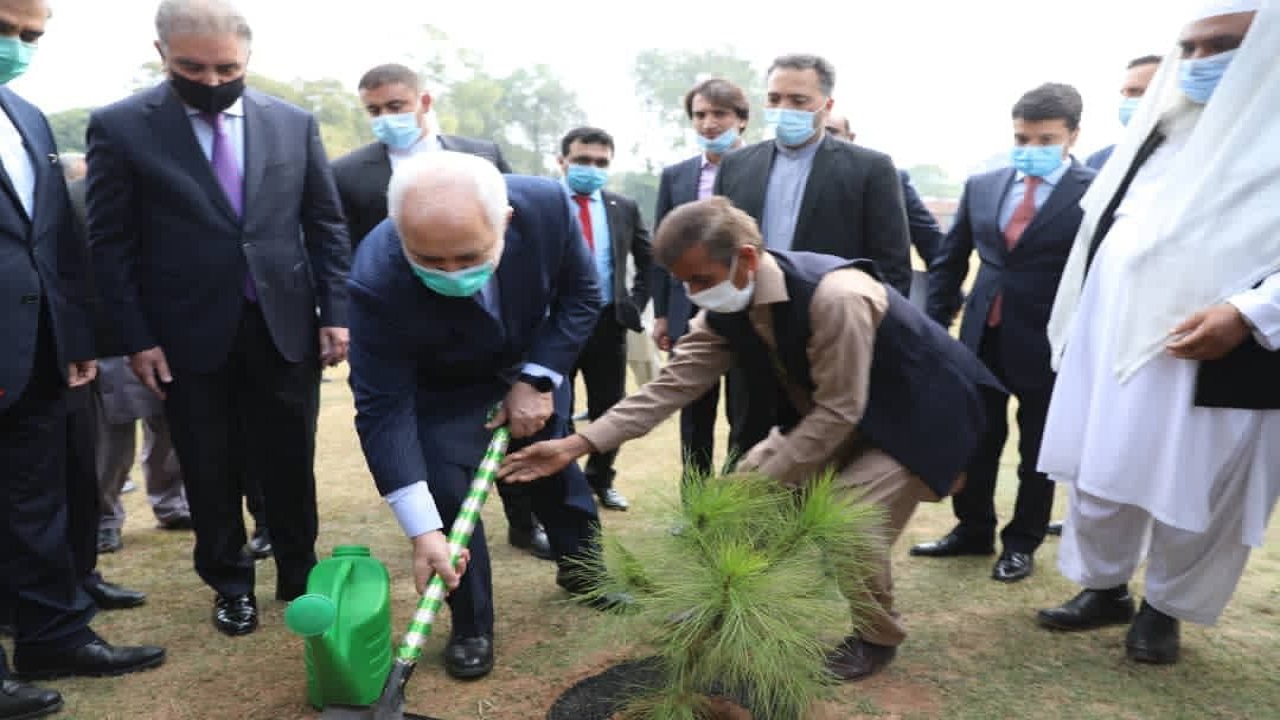 کاشت نهال توسط «ظریف» در محوطه وزارت خارجه پاکستان