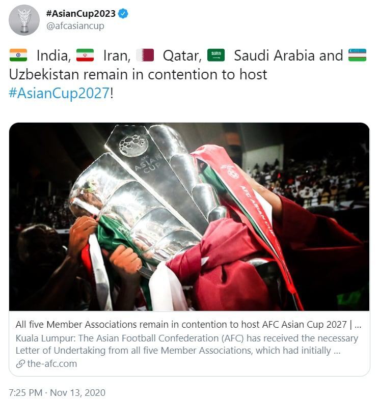 AFC: ایران رسما نامزد میزبانی جام ملت&zwnj;های آسیا شد