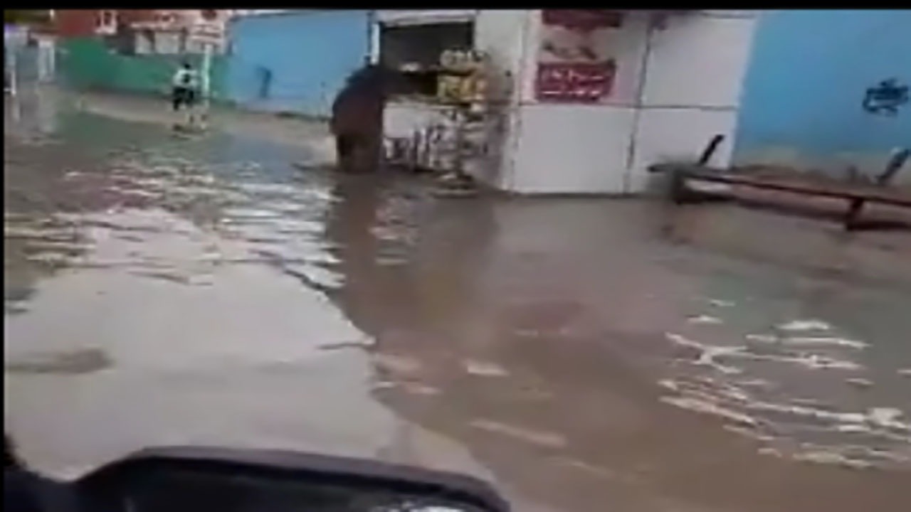 آبگرفتگی یک خیابان در زاهدان + فیلم