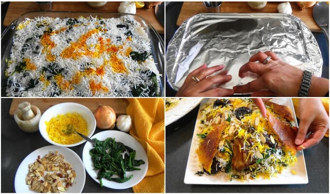 طرز تهیه مرحله به مرحله ته چین اسفناج و مرغ مجلسی و لذیذ