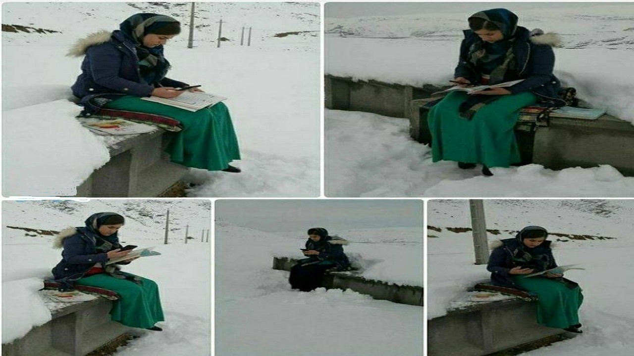 کوهنوردی معلم اشنویه‌ای برای ارتباط آنلاین با دانش آموزان