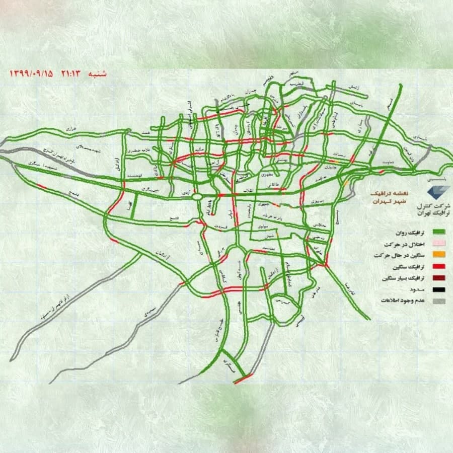 ترافیک تهران در اولین شب نارنجی شدن پایتخت