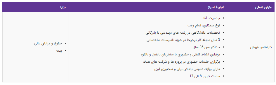 استخدام کارشناس فروش در تهران