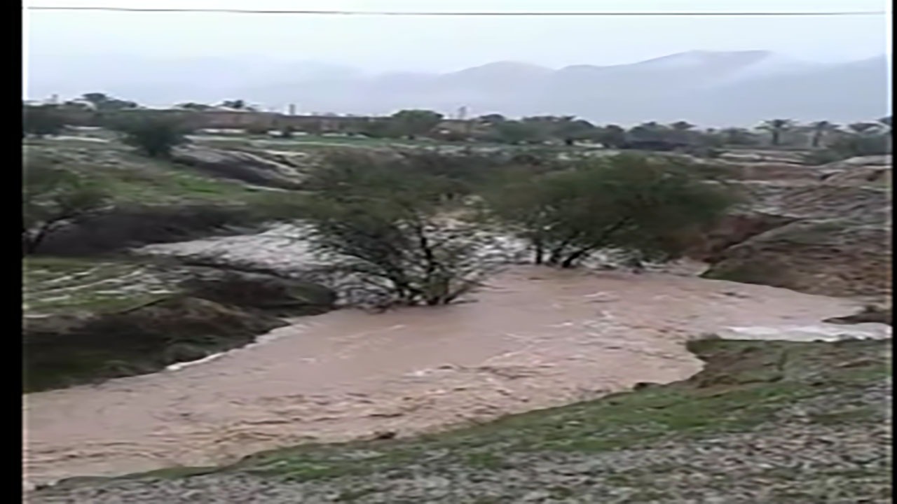 بارش باران و جاری شدن سیلاب در روستای نوروزآباد + فیلم