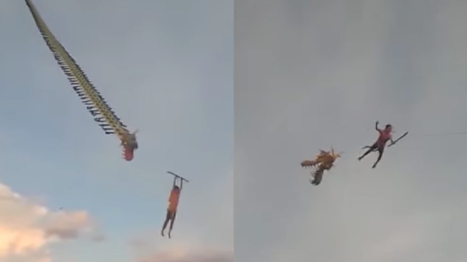 لحظه وحشتناک پرواز کودک با بادبادک!