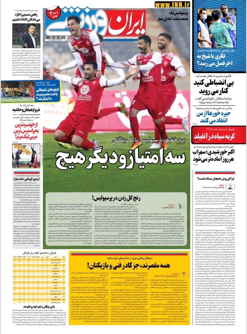 روزنامه&zwnj;های ورزشی ۲ آذر