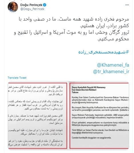 رهبر حزب وطن ترکیه: محسن فخری&zwnj;زاده شهید همه ماست