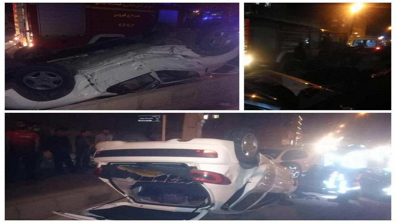 دو مصدوم در واژگونی دو خودروی سواری در قزوین