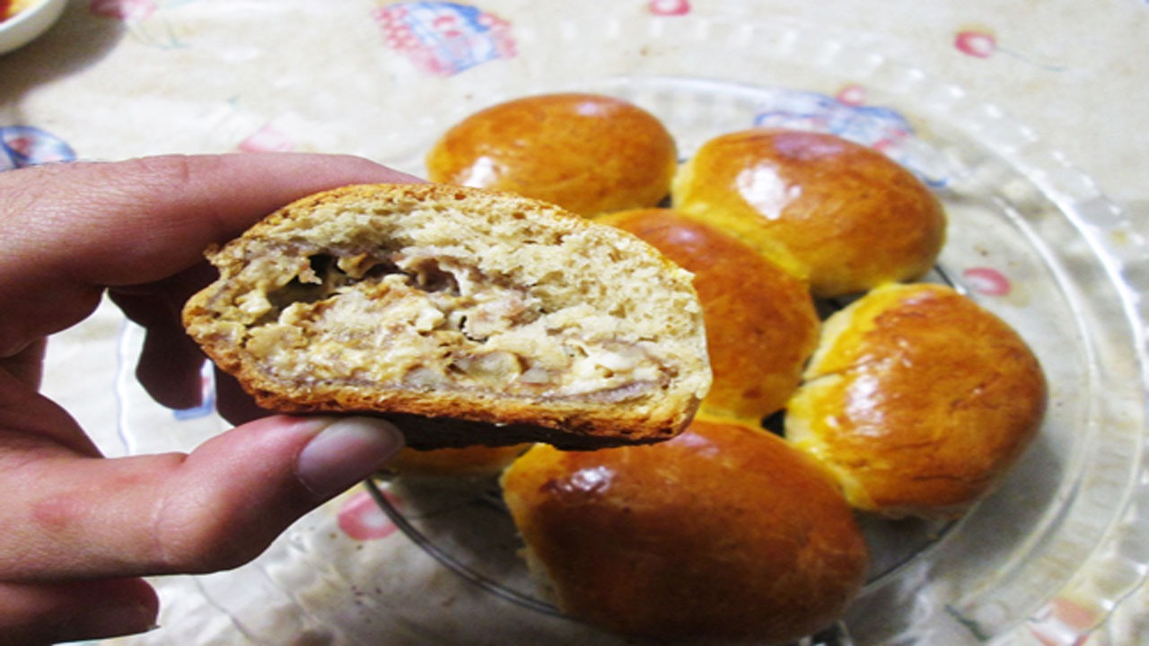 نان توپی مغزدار + دستور تهیه