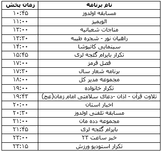 جدول پخش برنامه&zwnj;های تلویزیونی ۷ فروردین ماه صدا و سیمای مرکز زنجان