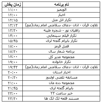 جدول پخش برنامه&zwnj;های تلویزیونی ۸ فروردین ماه صدا و سیمای مرکز زنجان