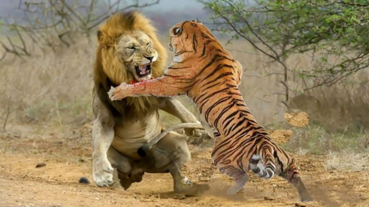 درگیری شیرها با ببر خشمگین + فیلم