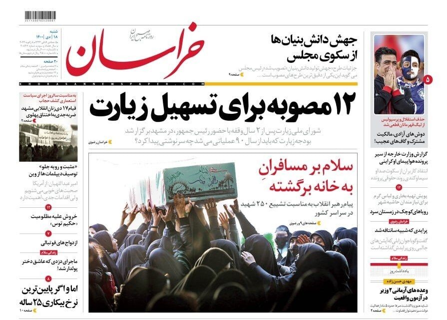 نیم صفحه نخست روزنامه&zwnj;های خراسان رضوی- پنجشنبه ۱۸ دی