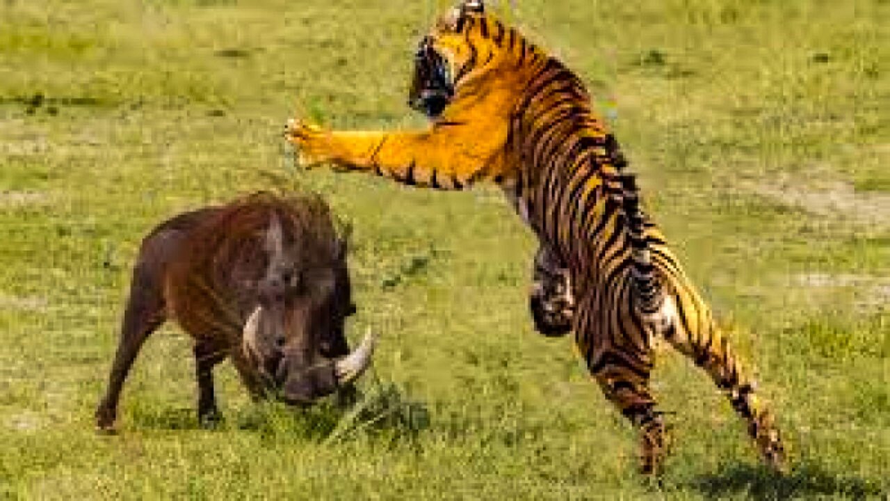 کمین هوشمندانه ببر برای شکار گراز + فیلم
