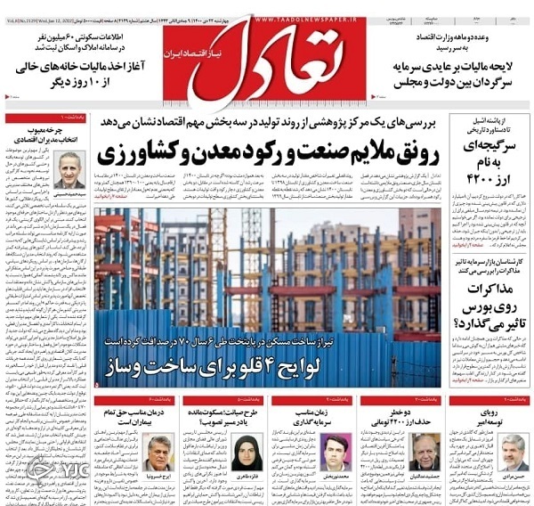 صفحه نخست روزنامه&zwnj;ها - چهارشنبه ۲۲ دی