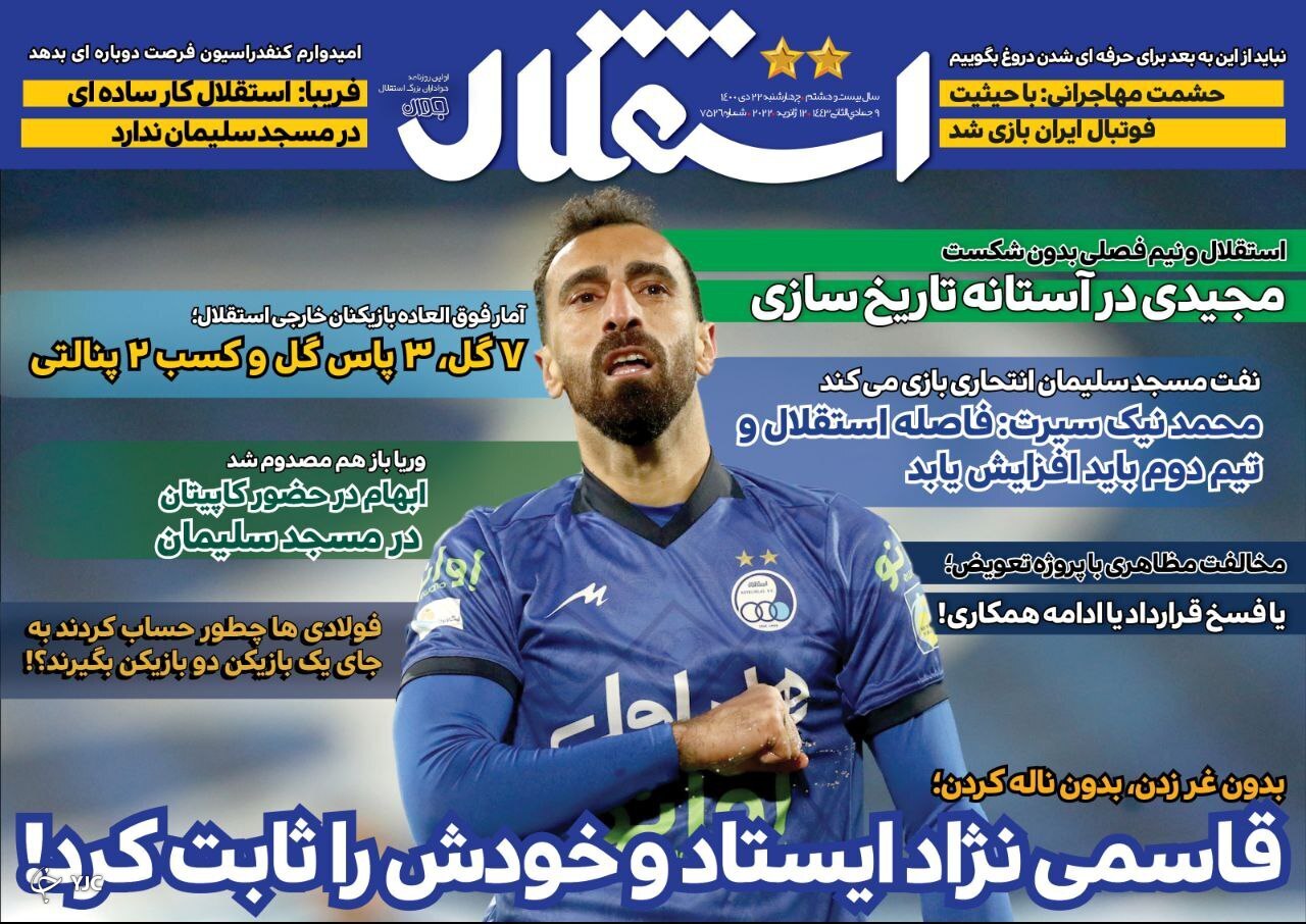 صفحه نخست روزنامه&zwnj;ها - چهارشنبه ۲۲ دی