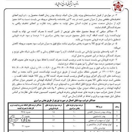 عرضه ۸+۶ قلم کالا مشروط به درج قیمت تولید بر کالا
