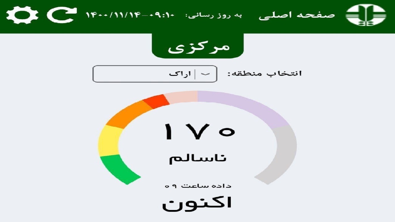 آلودگی هوای اراک برای تمام گروه‌ها