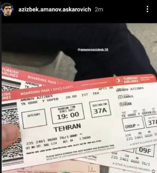 عزیزبک آمانوف در راه تهران