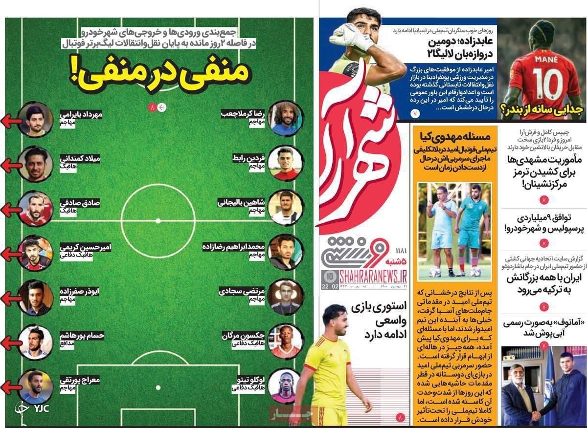 صفحه نخست روزنامه&zwnj;ها - پنجشنبه ۲۱ بهمن