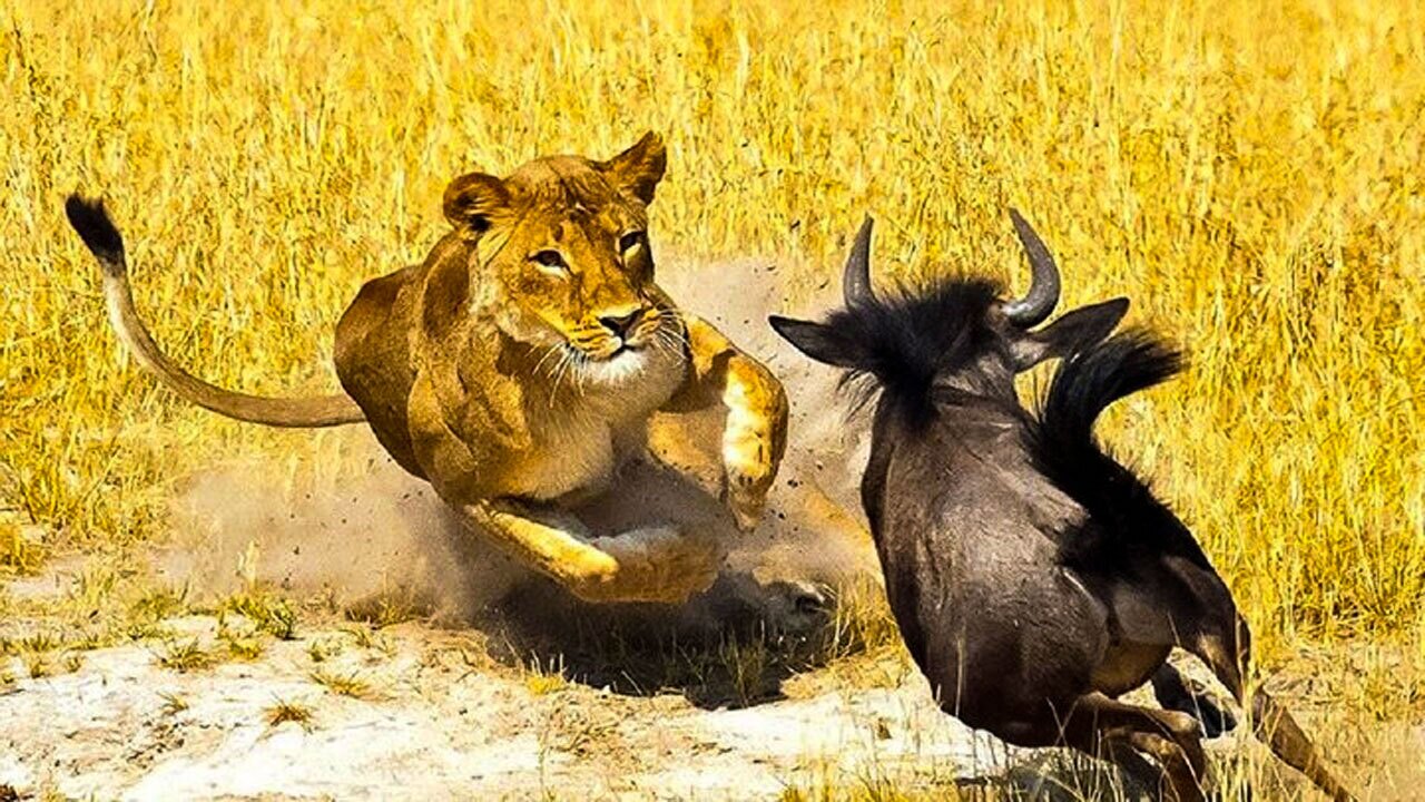 شکار گوزن یالدار توسط ماده شیر + فیلم