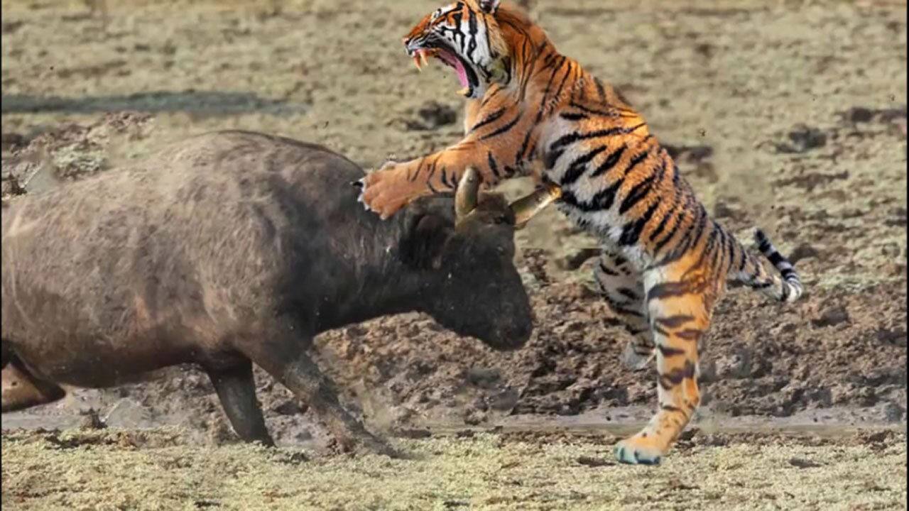 لحظه جدال بوفالو با ببر + فیلم