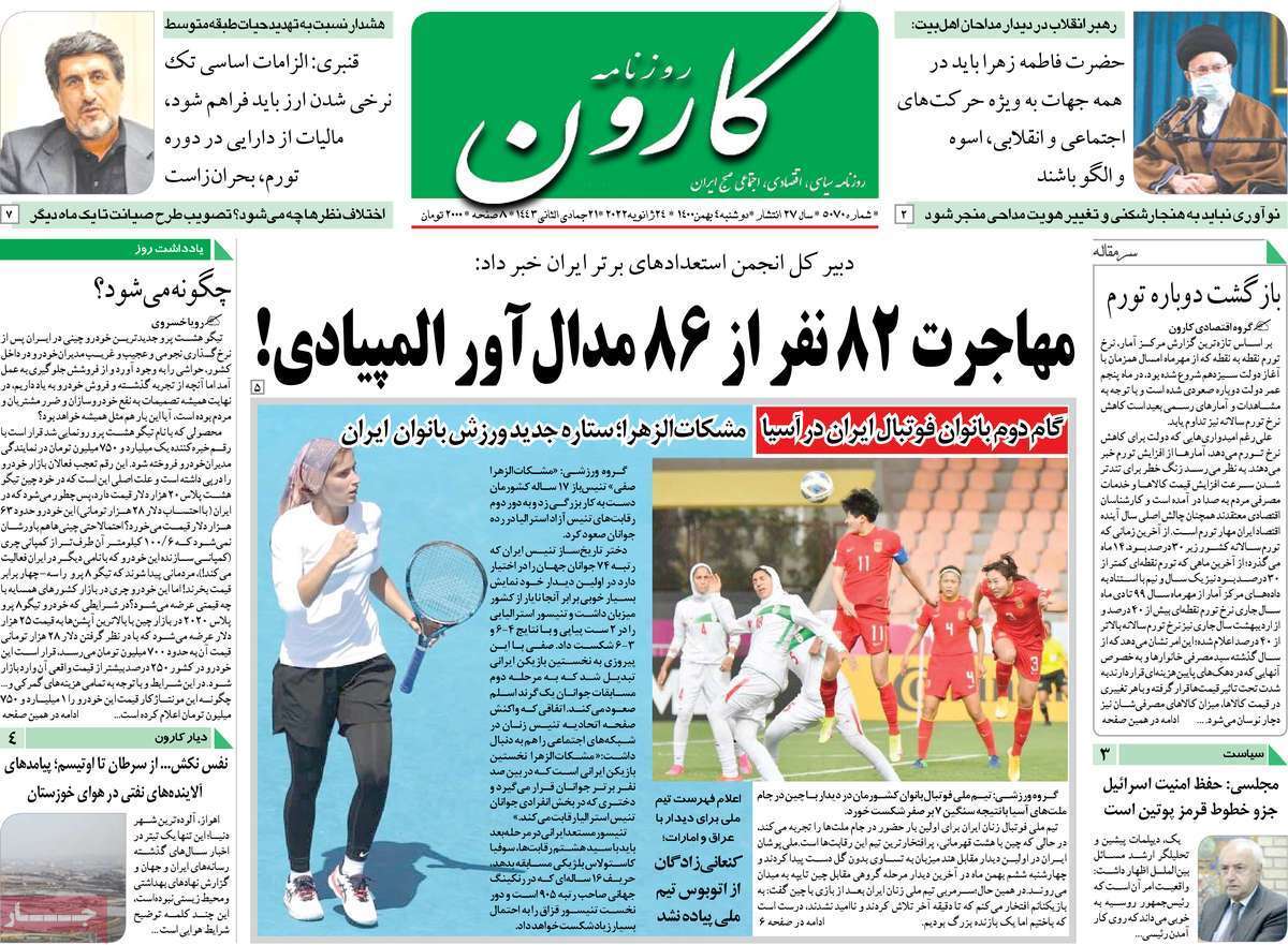نیم صفحه نخست روزنامه&zwnj;های استانی - دوشنبه ۴ بهمن