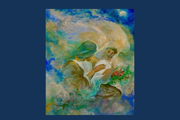 نقاشی حسن روح&zwnj;الامین با موضوع میلاد حضرت زهرا (س)