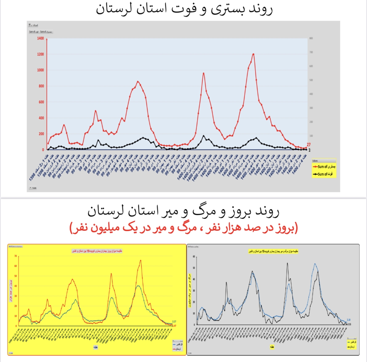 وضعیت بستری و فوتی استان لرستان