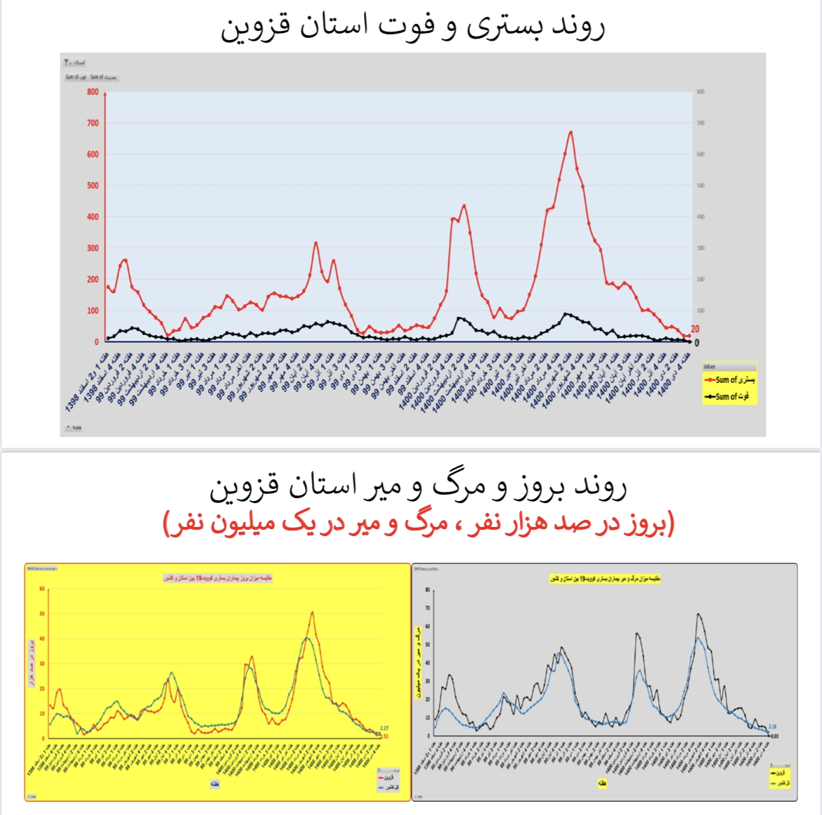 وضعیت بستری و فوتی قزوین