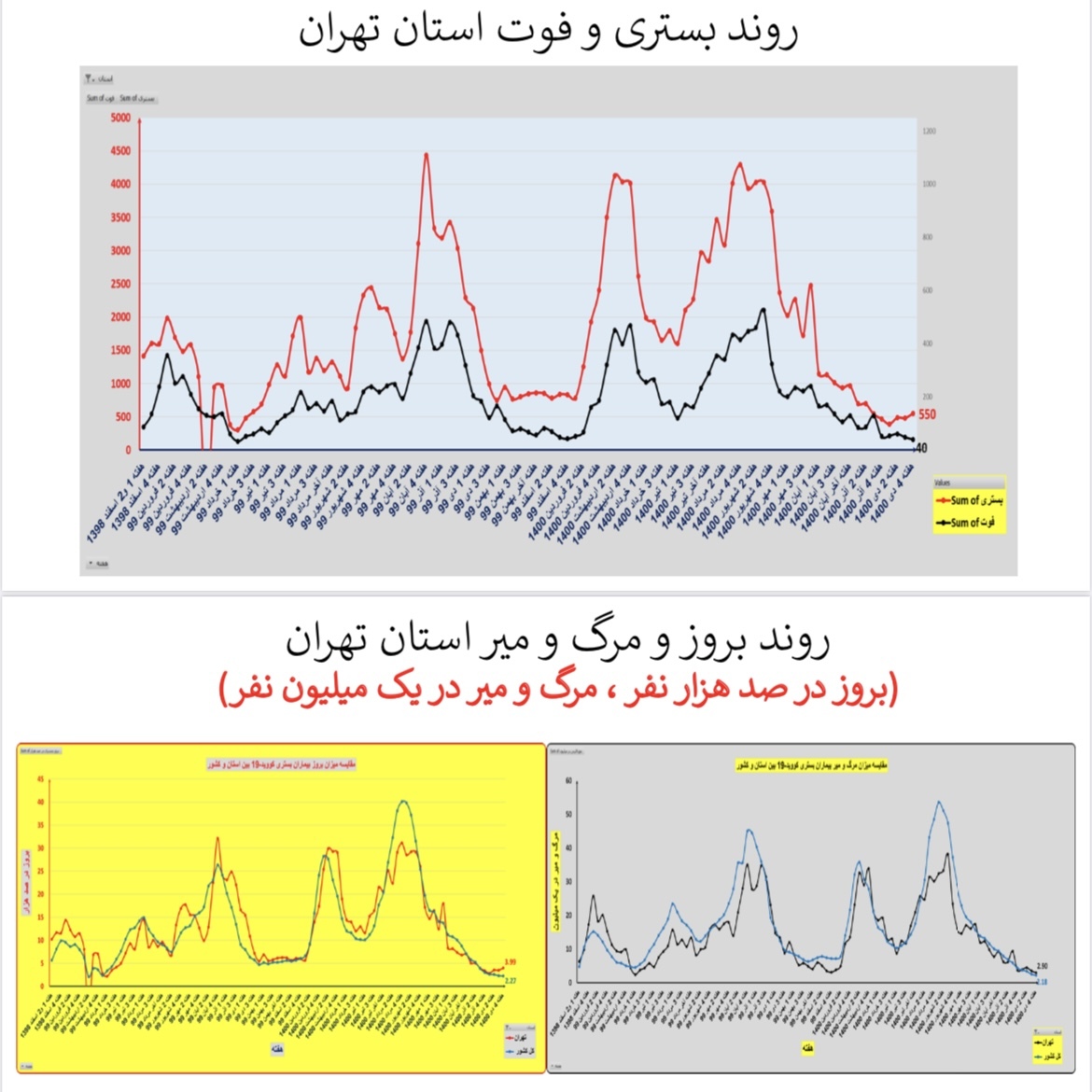 وضعیت بستری و فوتی استان تهران