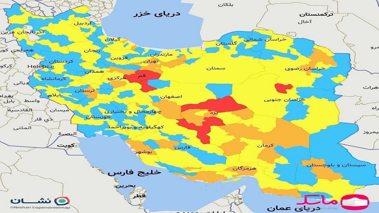 ۴ شهرستان بوشهر نارنجی و ۳ شهرستان زرد کرونایی هستند