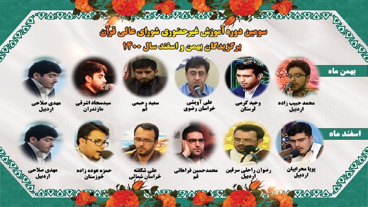 برگزیدگان سومین دوره آموزش تلاوت غیرحضوری معرفی شدند