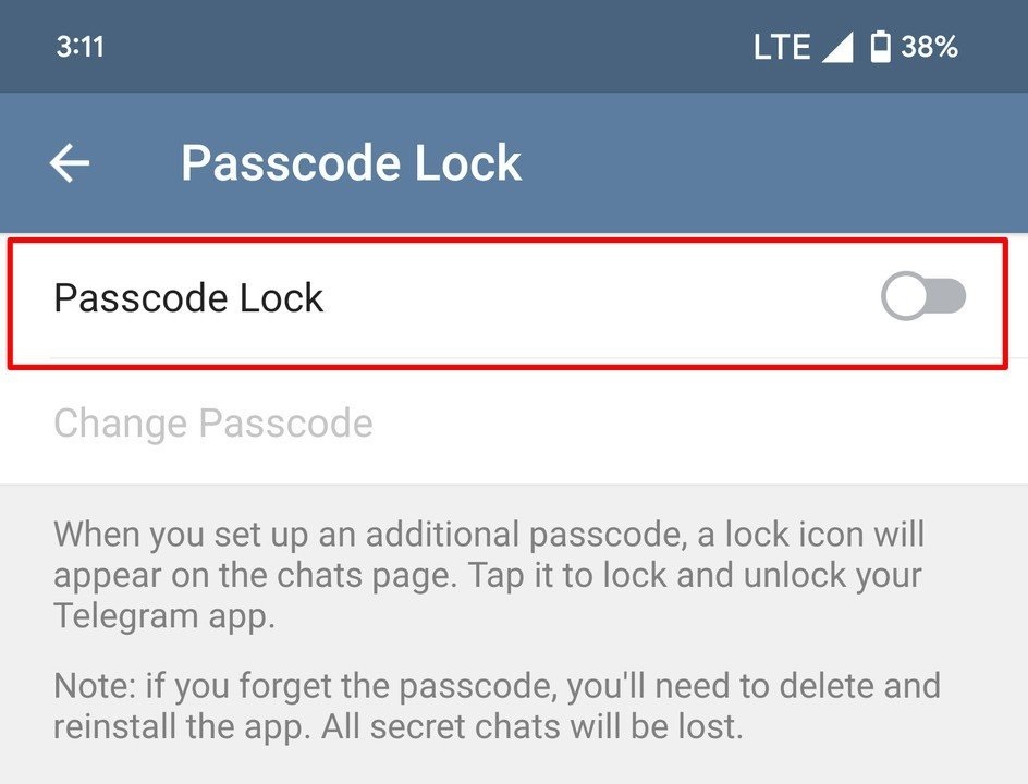 ویژگی Passcode Lock