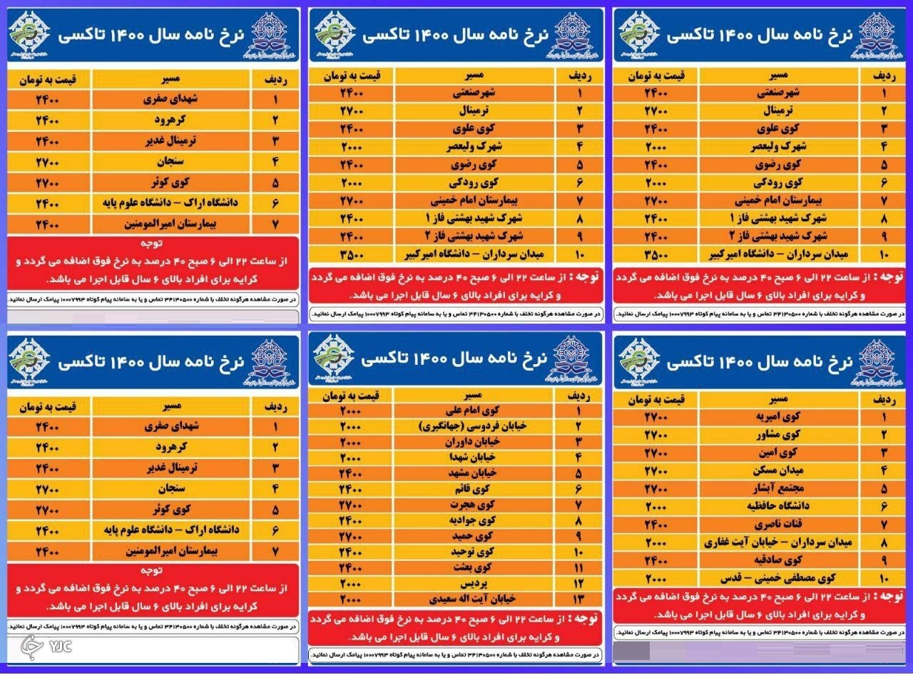 نرخ کرایه مسیر&zwnj;های تاکسی در اراک در سال ۱۴۰۰ + جدول قیمت مسیرها