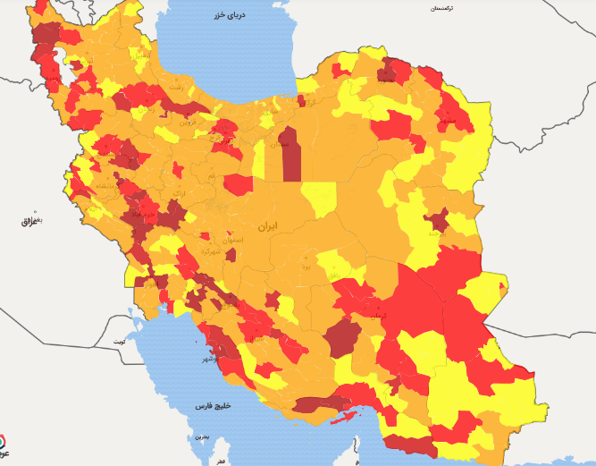 آخرین فهرست رنگ&zwnj;بندی کرونایی شهرها
