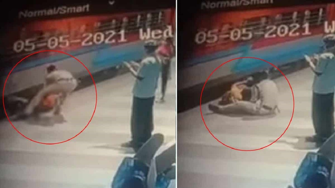 نجات نفسگیر زن مسافر توسط مامور قطار!