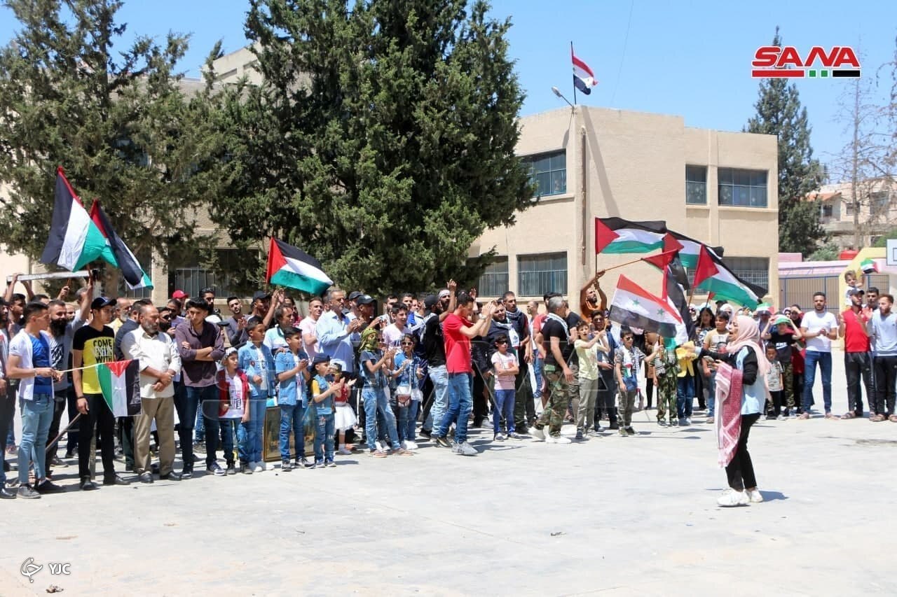 تظاهرات شهروندان سوری در حمایت از فلسطینیان قدس و غزه