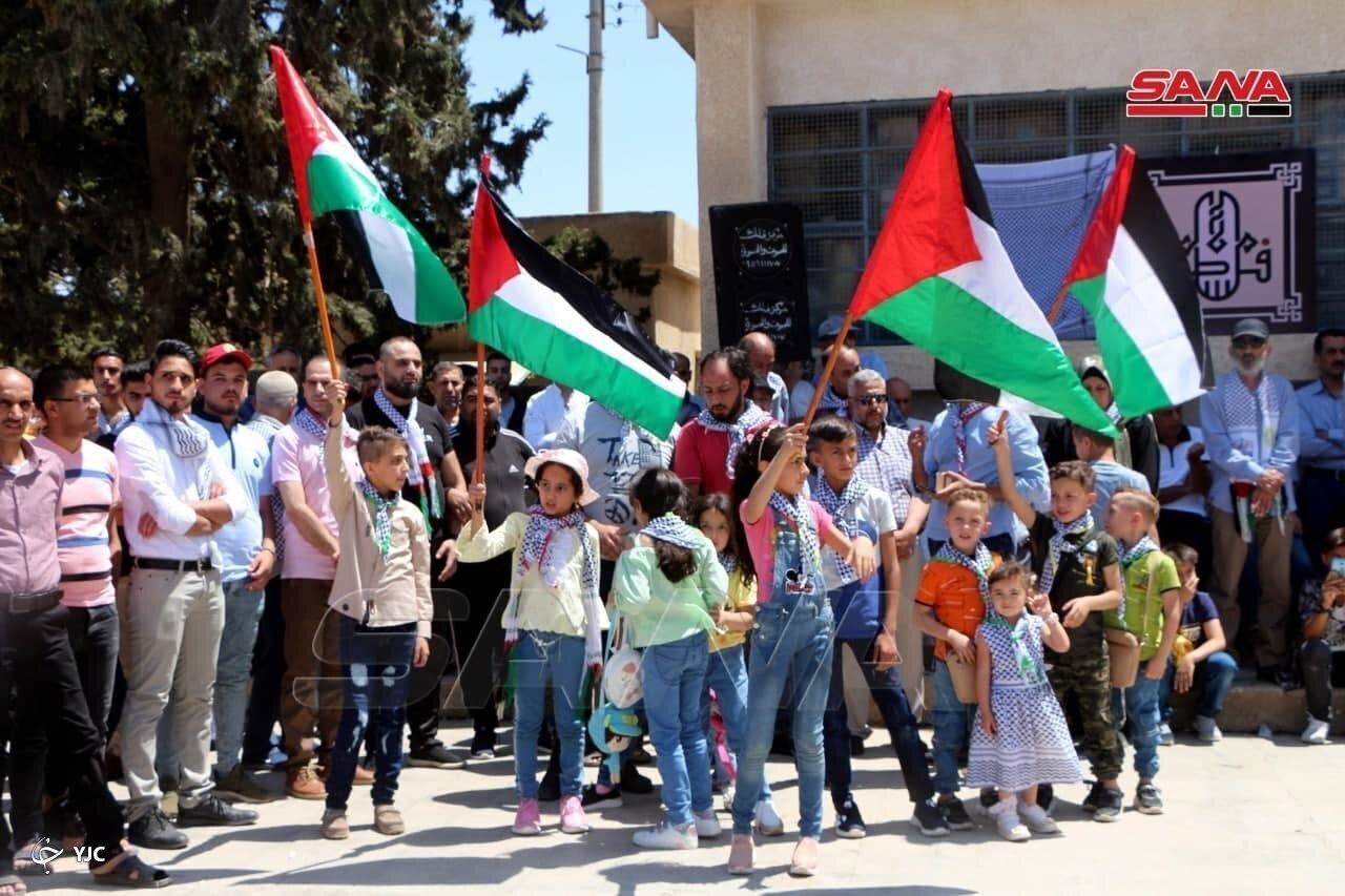 تظاهرات شهروندان سوری در حمایت از فلسطینیان قدس و غزه