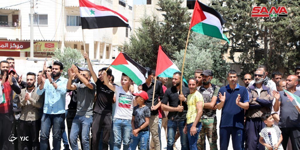 تظاهرات شهروندان سوری در حمایت از فلسطینیان قدس و غزه