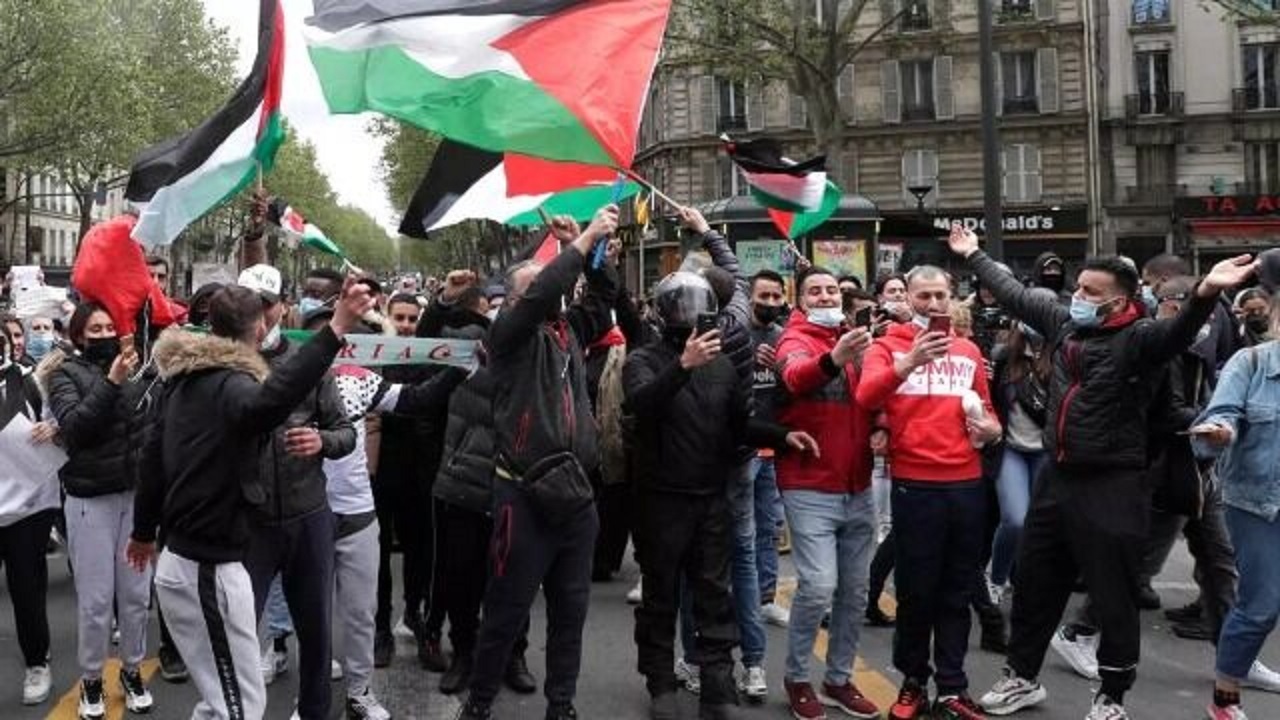 مقاومت حامیان فلسطین مقابل حمله پلیس فرانسه در قاب تصویر