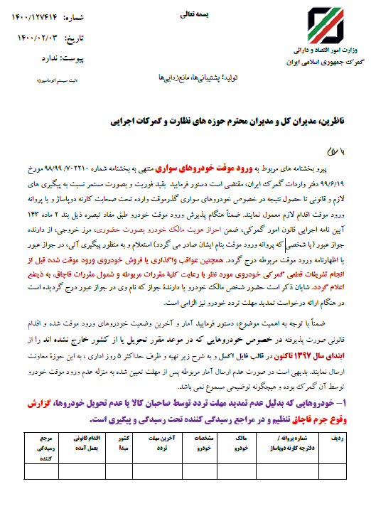 بروزرسانی شرایط خودروهای ورود موقت به کشور