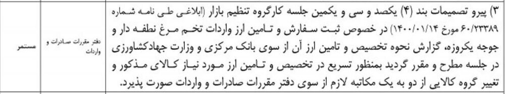 ارز واردات جوجه یک روزه و تخم مرغ نطفه دار تغییر کرد