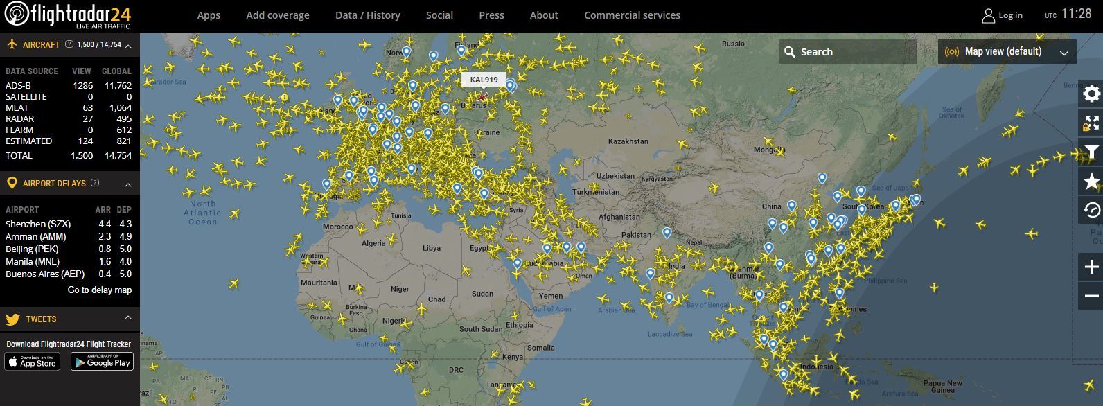 همه چیز درباره سیستم ردیابی Flightradar24 / آسمان کره جنوبی هیچ پروازی ندارد / برنامه سیستم ردیابی پرواز برای اندروید و iOS  در دسترس است